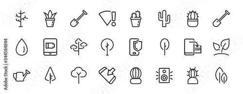   A set of Rosteniya Icons, and garden care, Vector illustration, Contains Icons such as tree, cactus, watering can, spade, flower and much more. on a white background, editable bar 480x480
