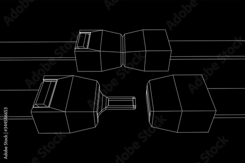 Safety auto seat belt inserted and open. Wireframe low poly mesh vector illustration.