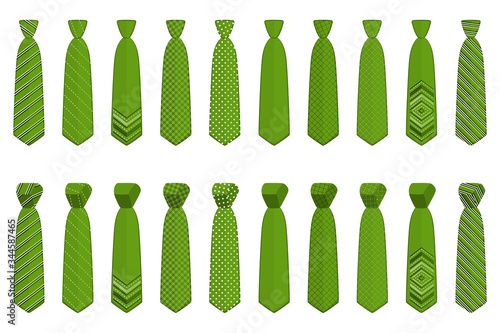 Illustration on theme big set ties different types, neckties various size