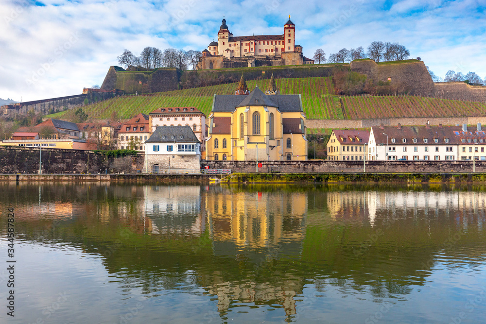 Fototapeta premium Wurzburg. View of Fort Marienburg on a hill.