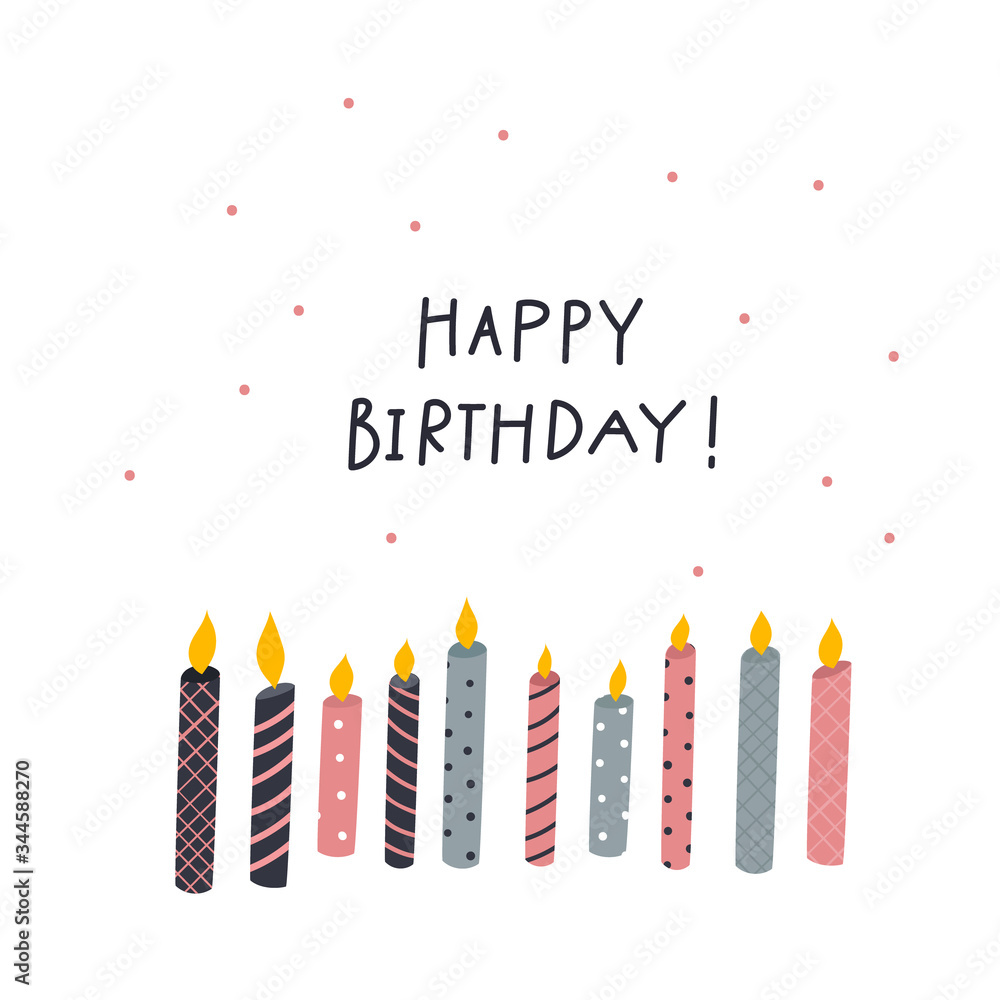 Happy Birthday candles illustration lettering card Happy Birthday candles illustration lettering card