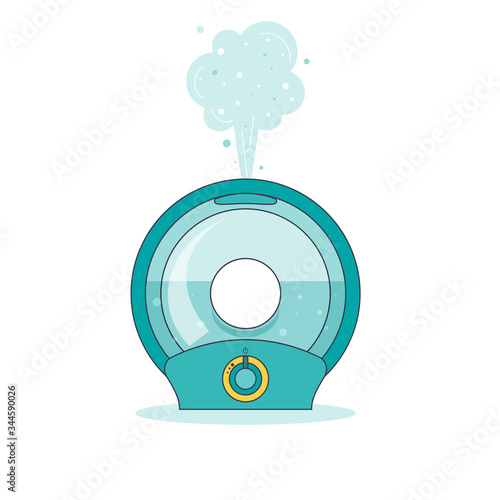 Icon round humidifier with outgoing steam humidify in flat style