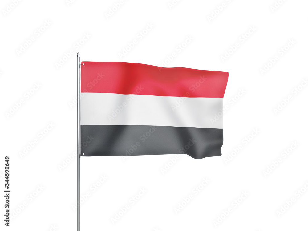 Yemen flag waving white background 3D illustration Yemen flag waving white background 3D illustration