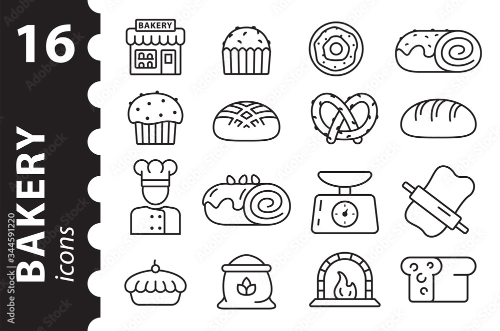 Bakery icon set. Linear symbols in vector in a flat style. Bakery icon set. Linear symbols in vector in a flat style.