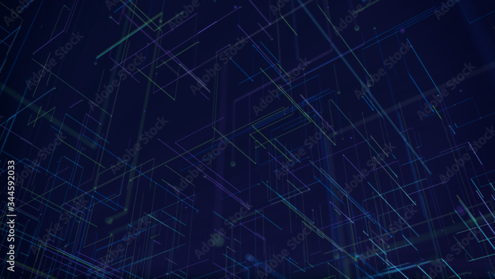 Network technology concept abstrack background. Square lines in a blue dark background.