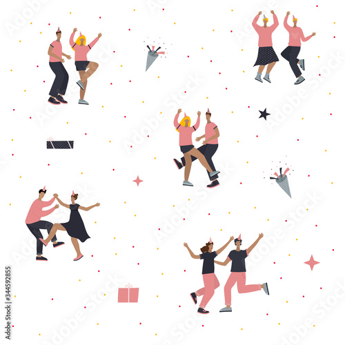 Party dancing people illustration seamless pattern