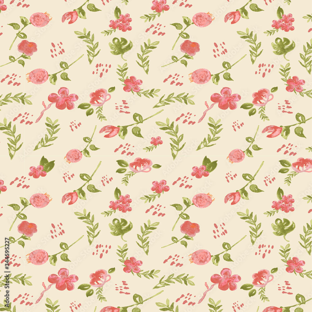 Seamless flower pattern with summer flowers. Great for invitations, birthday cards and any printing design. Pastel color selection. Vintage garden style. 