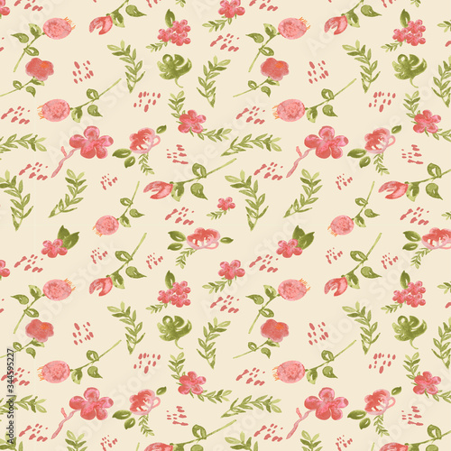 Seamless flower pattern with summer flowers. Great for invitations, birthday cards and any printing design. Pastel color selection. Vintage garden style. 