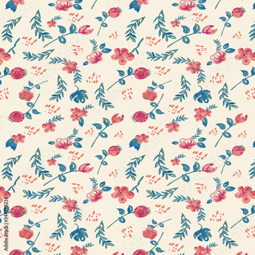 Seamless flower pattern with summer flowers. Great for invitations  birthday cards and any printing design. Pastel color selection. Vintage garden style. 