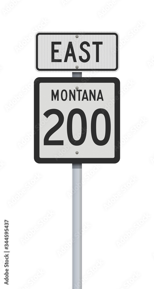 Vector illustration of the Montana State Highway 200 and East road signs on metallic post Vector illustration of the Montana State Highway 200 and East road signs on metallic post