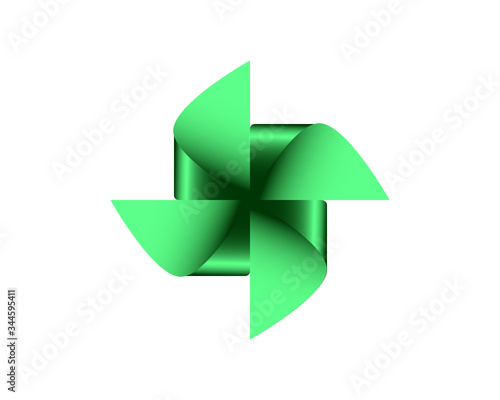 Four Sided Geometric Polygon Transformation. Symbolic Icon Template. Rainbow Pinwheel in Green Color