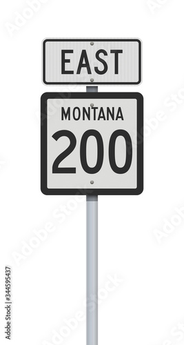 Vector illustration of the Montana State Highway 200 and East road signs on metallic post