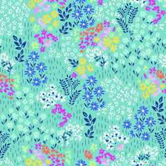 Sierkussen Turquoise patronen Schattig kleurrijk bloemenmotief ditsy stijl  © Ani Bunny