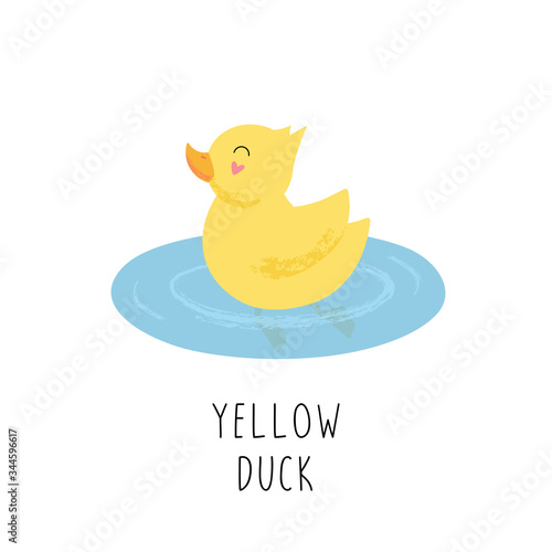 Cartoon yellow duckling swims. Cute vector illustration for children isolated on a white background.