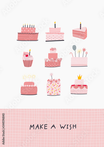 Make a wish birthday illustration lettering card