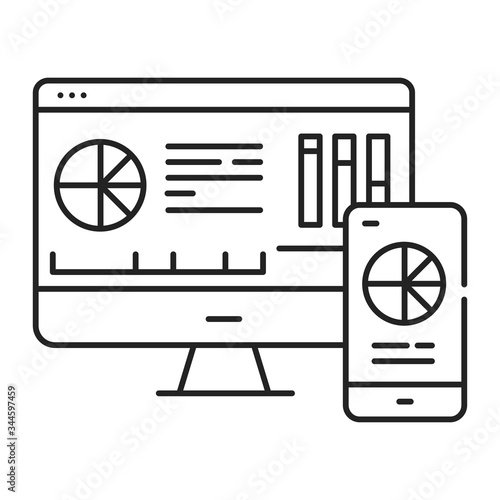 Mobile business intelligence BI black line icon. System comprising both technical and organizational elements. Pictogram for web page, mobile app, promo. UI UX GUI design element. Editable stroke
