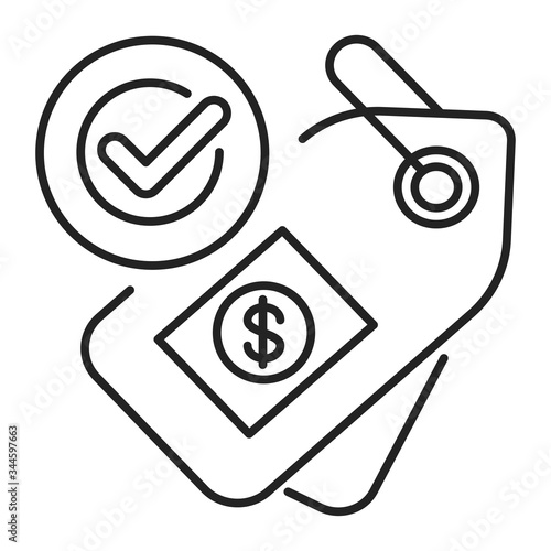 Fair price or trade black line icon. Minimum price paid for certain products imported from developing countries. Pictogram for web page, mobile app, promo. UI UX GUI design element. Editable stroke