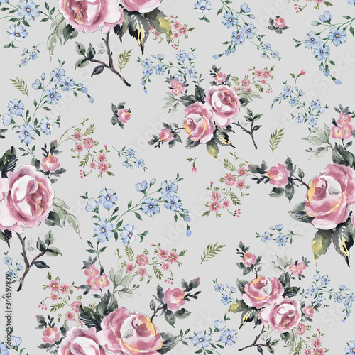 Bright seamless pattern flowers drawn on paper paintsStylish print for textile design and decoration.