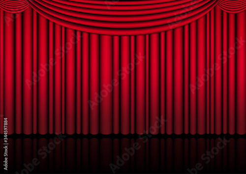 Realistic theater stage indoor with a red curtain for comedy show or opera act movie. Vector illustration.