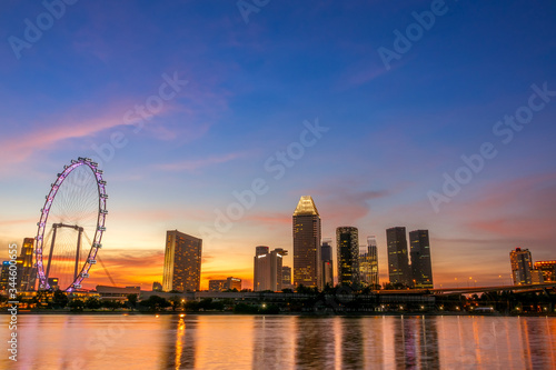 Twilight over Singapore and Ferris Wheel