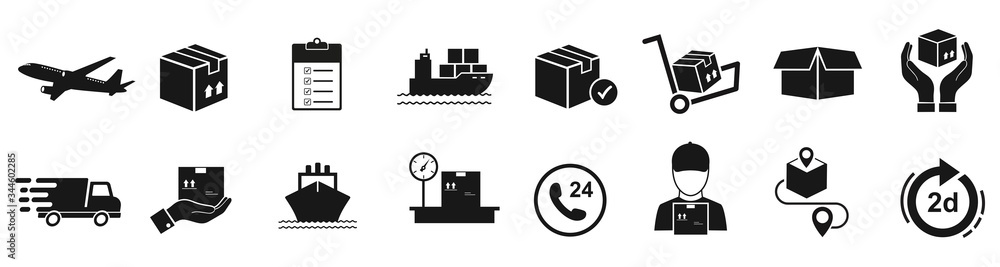 Logistics and Shipping  icons. Truck Delivery, Cargo symbol. Checklist and Parcel tracking, vector illustration