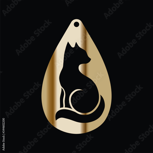 Earring Design. Cutout jewellery with lady cat. Template is suitable for creating dainty & fashion women jewellery: earrings, necklace, keychain.