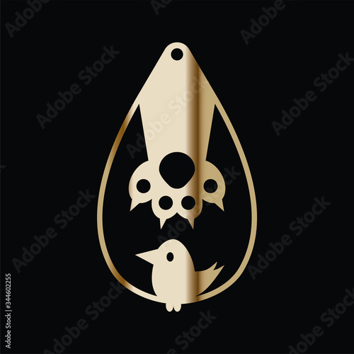 Earring Design. Cutout jewellery with funny hunting. Template is suitable for creating dainty & fashion women jewellery: earrings, necklace, keychain.