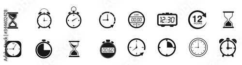 Time and clock icon set. isolated on white, vector Illustration