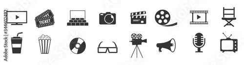 Cinema icons set vector illustration. Contains such icon as film, movie, tv, video and more. 