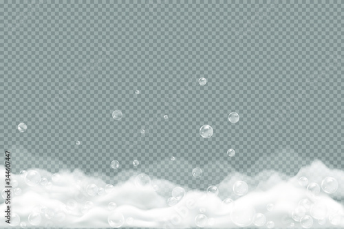 Bath foam isolated on transparent background. Shampoo bubbles texture.Sparkling shampoo and bath lather vector illustration.