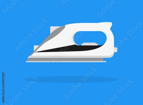 Iron for clothing. Electric utensil. Household appliance. Domestic equipment. Device for ironing clothes. Flat vector design. Illustration isolated on blue background.