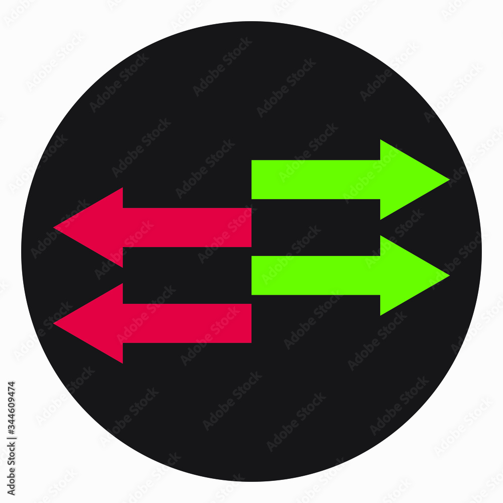 Arrow button icon - green and red in different directions. Quick action button. Vector icon. Arrow button icon - green and red in different directions. Quick action button. Vector icon.