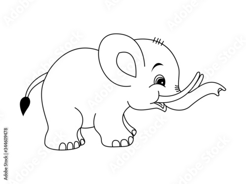 Vector illustration of baby elephant cartoon,Very Cute baby elephant standing.Outlined for coloring baby elephant vector image.