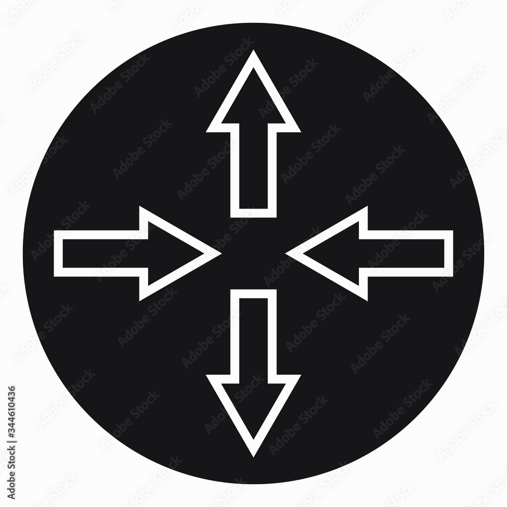 Icon round button connection arrows movement in different directions. Action selection icon. Vector icon. Icon round button connection arrows movement in different directions. Action selection icon. Vector icon.