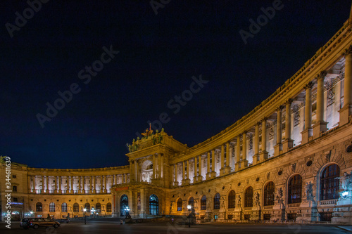 Photography Night image of Neue Berg Palace and museum in Vienna, Austria