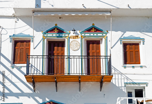 Slika na platnu beautiful balcony in Batsi on the island of Andros (famous Cyclades island in th