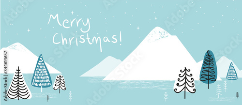 Christmas and New Year. Vector greeting card with Christmas tree.Beautiful vector illustration of winter landscape