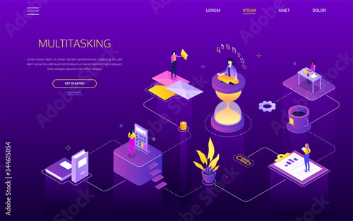 Multitasking concept - modern isometric vector web banner