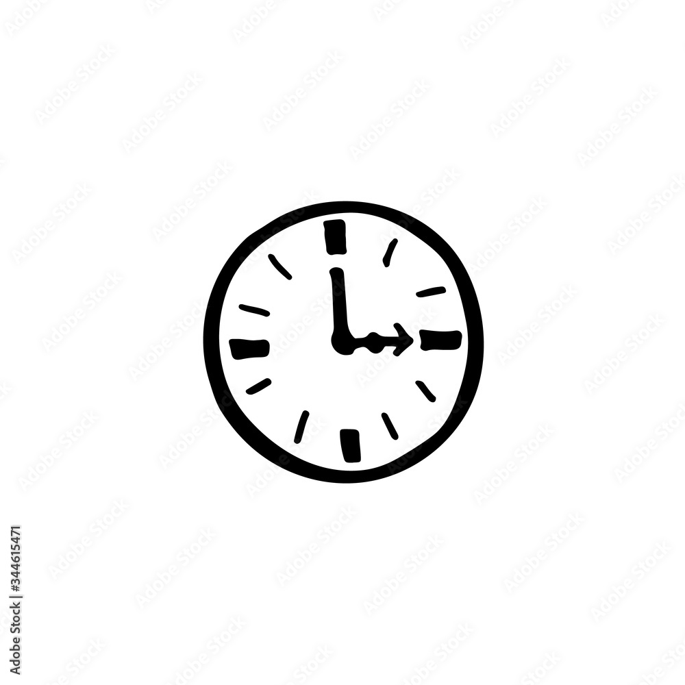 Black and white doodle wall clock. Hand-drawn image for websites, banners, cards, designers. Black and white doodle wall clock. Hand-drawn image for websites, banners, cards, designers.