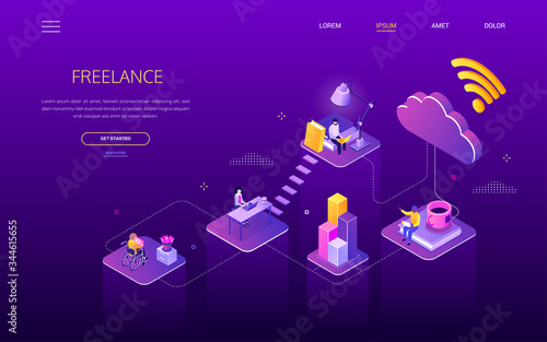 Freelance work - modern isometric vector web banner