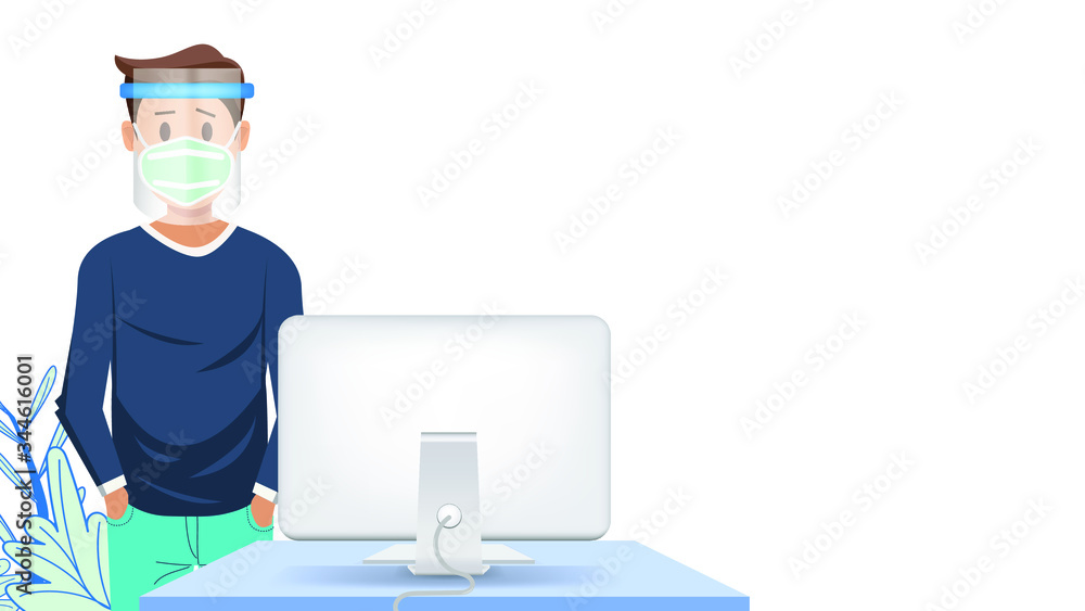 Work From home,How to wear a protective mask correctly during Coronavirus disease (COVID-19) to reduce the spread of germs, viruses and bacteria.Stop the infection instructions vector illustration