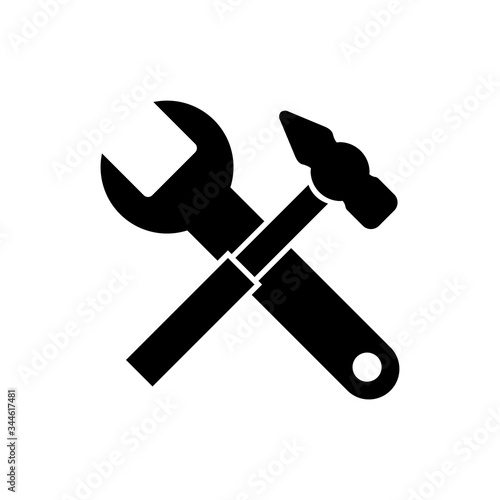 Hammer and wrench, repair icon, logo isolated on white background