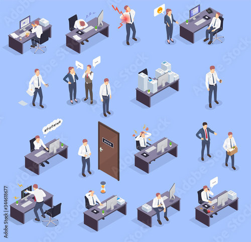 Problem Situations At Work Isometric Icon Set