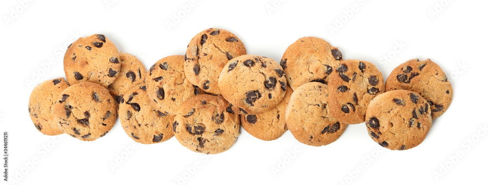 Tasty chocolate chip cookies isolated on white background Tasty chocolate chip cookies isolated on white background