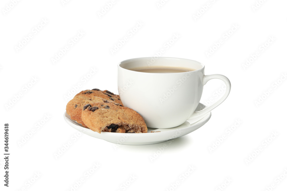Coffee with chocolate chip cookies isolated on white background Coffee with chocolate chip cookies isolated on white background