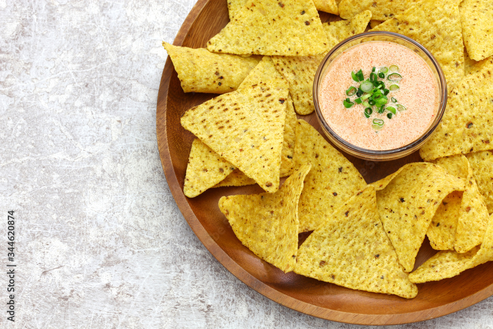 tortilla chips with karashi mentaiko(spicy pollack roe) dip tortilla chips with karashi mentaiko(spicy pollack roe) dip