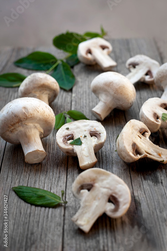 fresh mushrooms on a wooden table