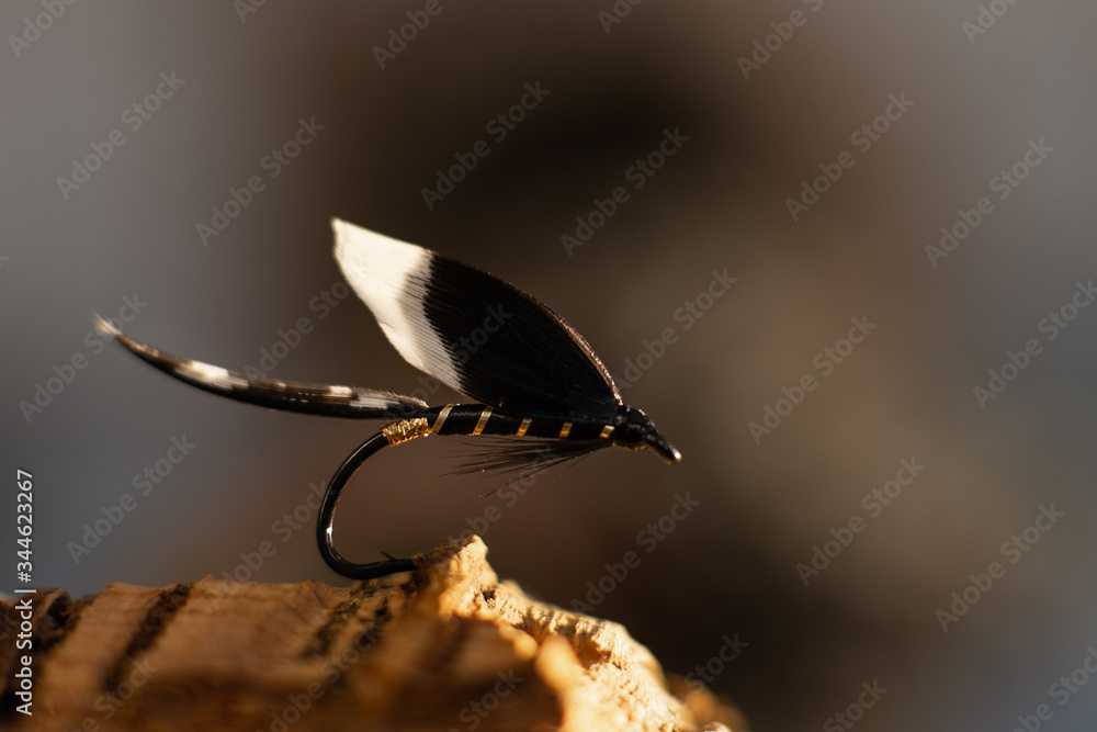 Traditionally classic wet fly shot against a wood background