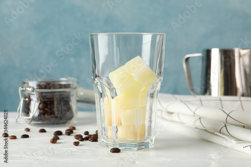 Fototapeta Naklejka Na Ścianę i Meble -  Composition with ice coffee on white wooden background