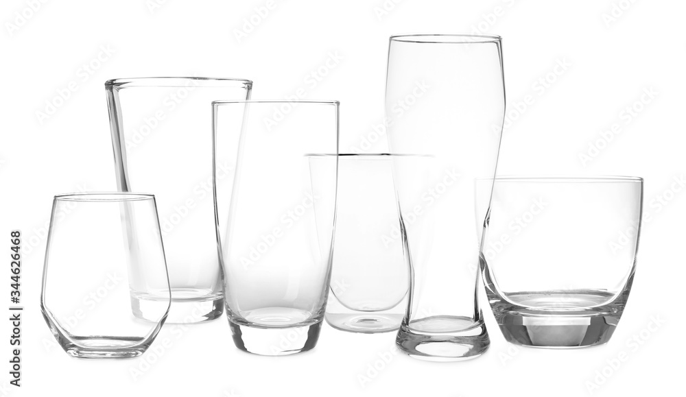 Set of empty glasses on white background Set of empty glasses on white background